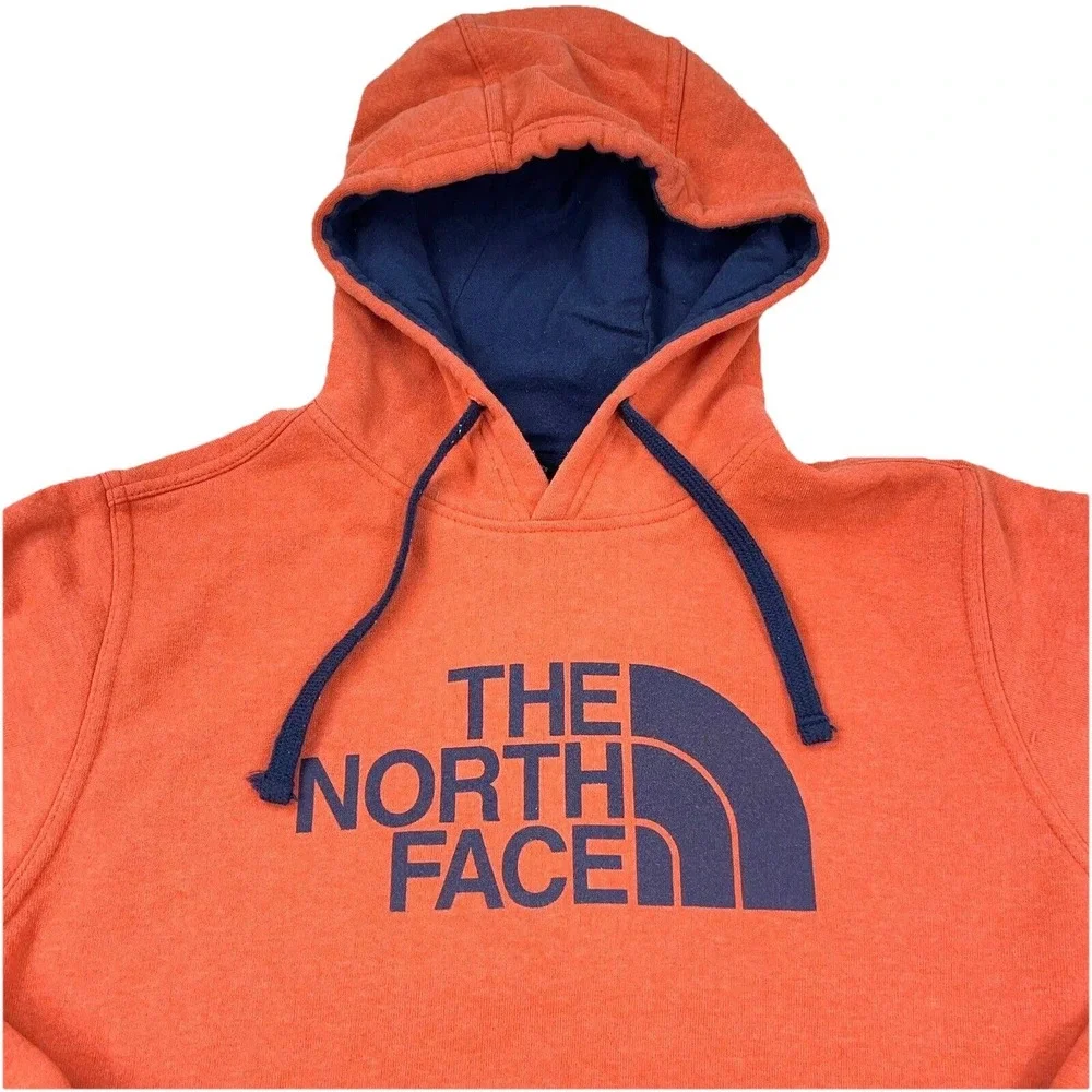 North Face Hoodie Men Small Orange Blue Sweatshirt Sweater Spell Out Outdoor A67